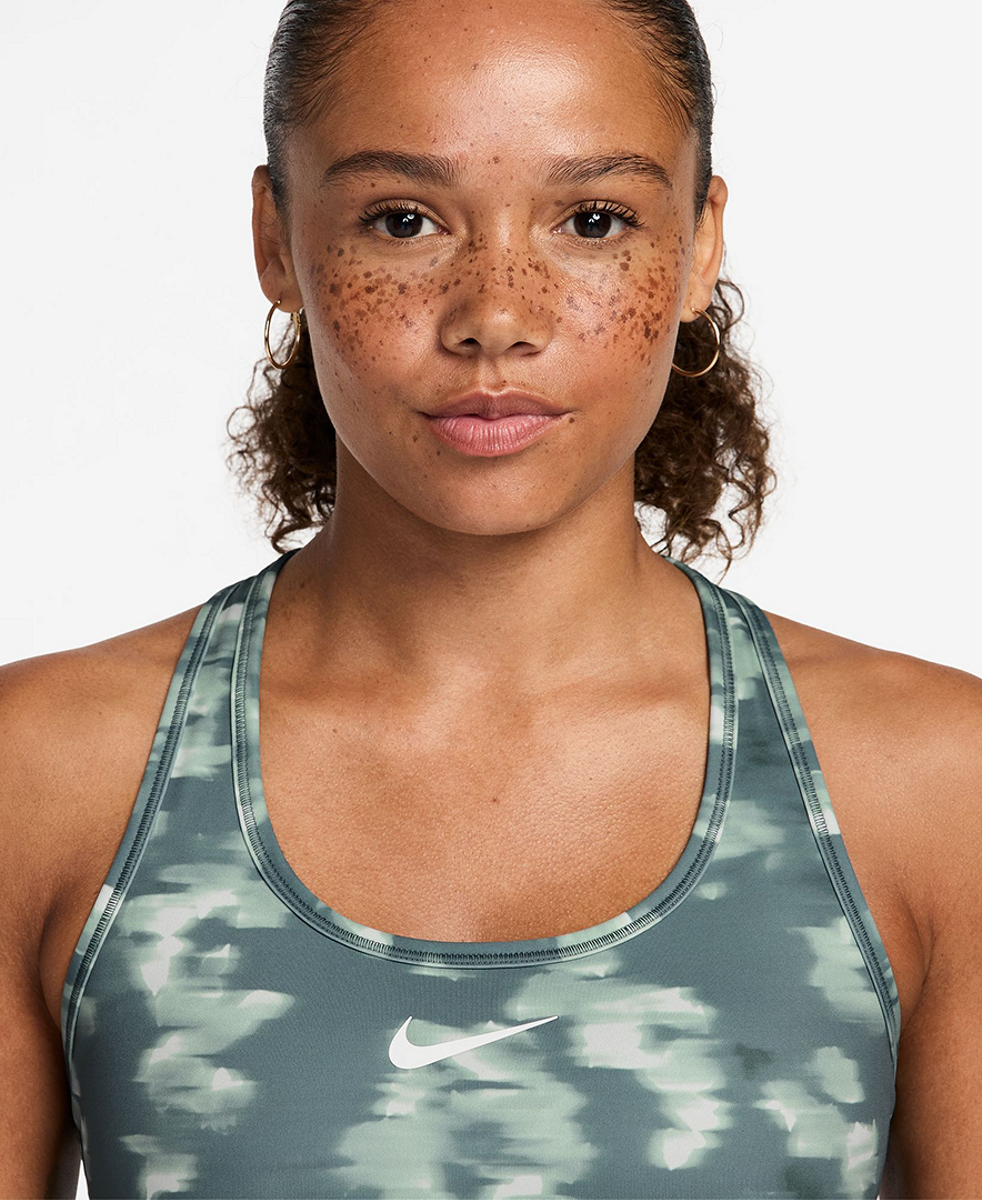 Nike Women's Swoosh Medium Support Padded Printed Sports Bra - Mineral Slate/White