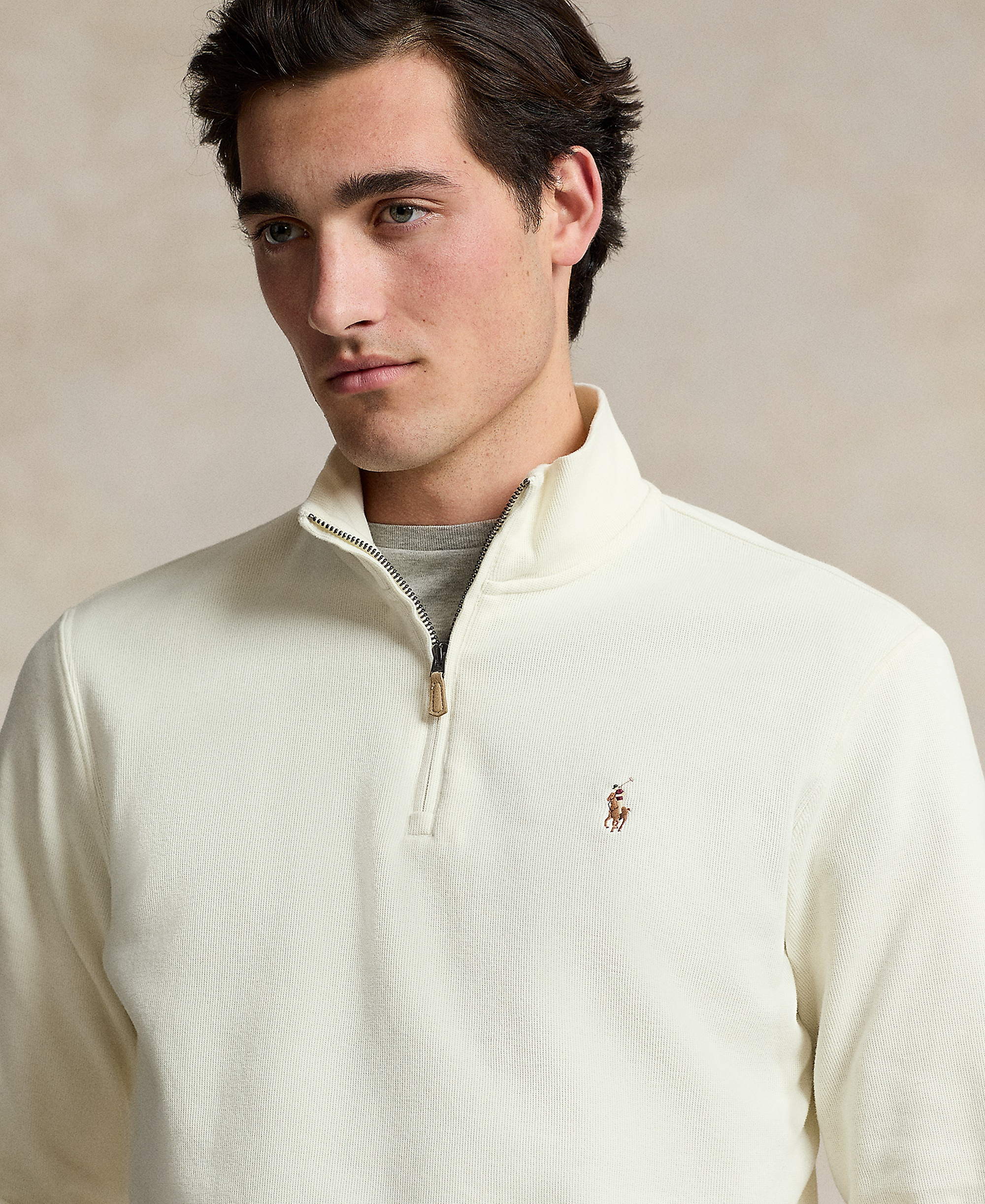 Polo Ralph Lauren Men's Estate-Rib Cotton Quarter-Zip Sweater - Parchment Cream