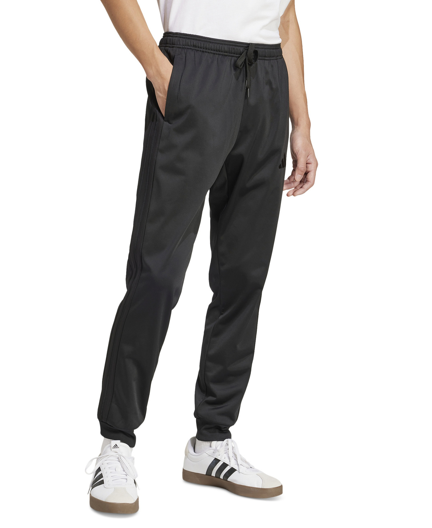 adidas Men's 3-Stripes Tricot Regular Tapered Track Pants - Black/blac