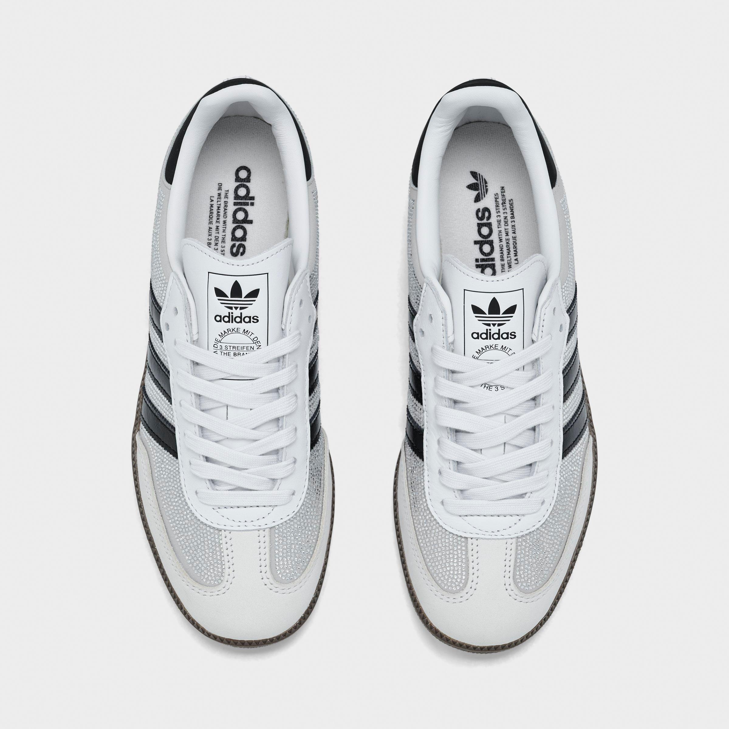 Women's adidas Originals Samba OG Rhinestone Casual Shoes - Crystal White/Core White/Silver Metallic - Top view