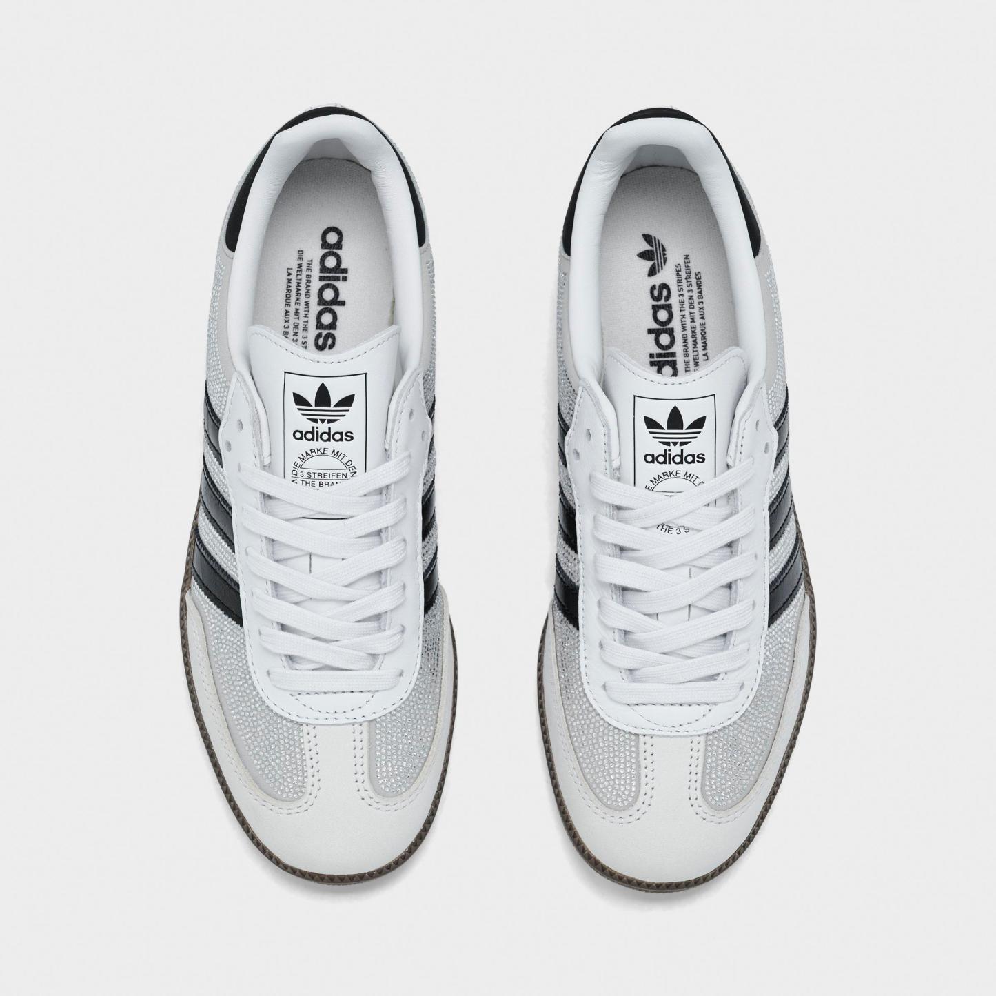Women's adidas Originals Samba OG Rhinestone Casual Shoes - Crystal White/Core White/Silver Metallic - Top view