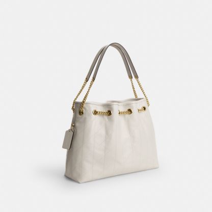 Evelyn Shoulder Bag With Quilting And Charm - Gold/Chalk - view 5