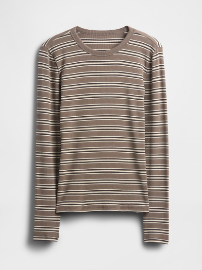 Modern Crewneck T-Shirt - Toasted almond brown stripe