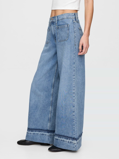 Mid Rise Denim Stripe Baggy Jeans - Medium wash