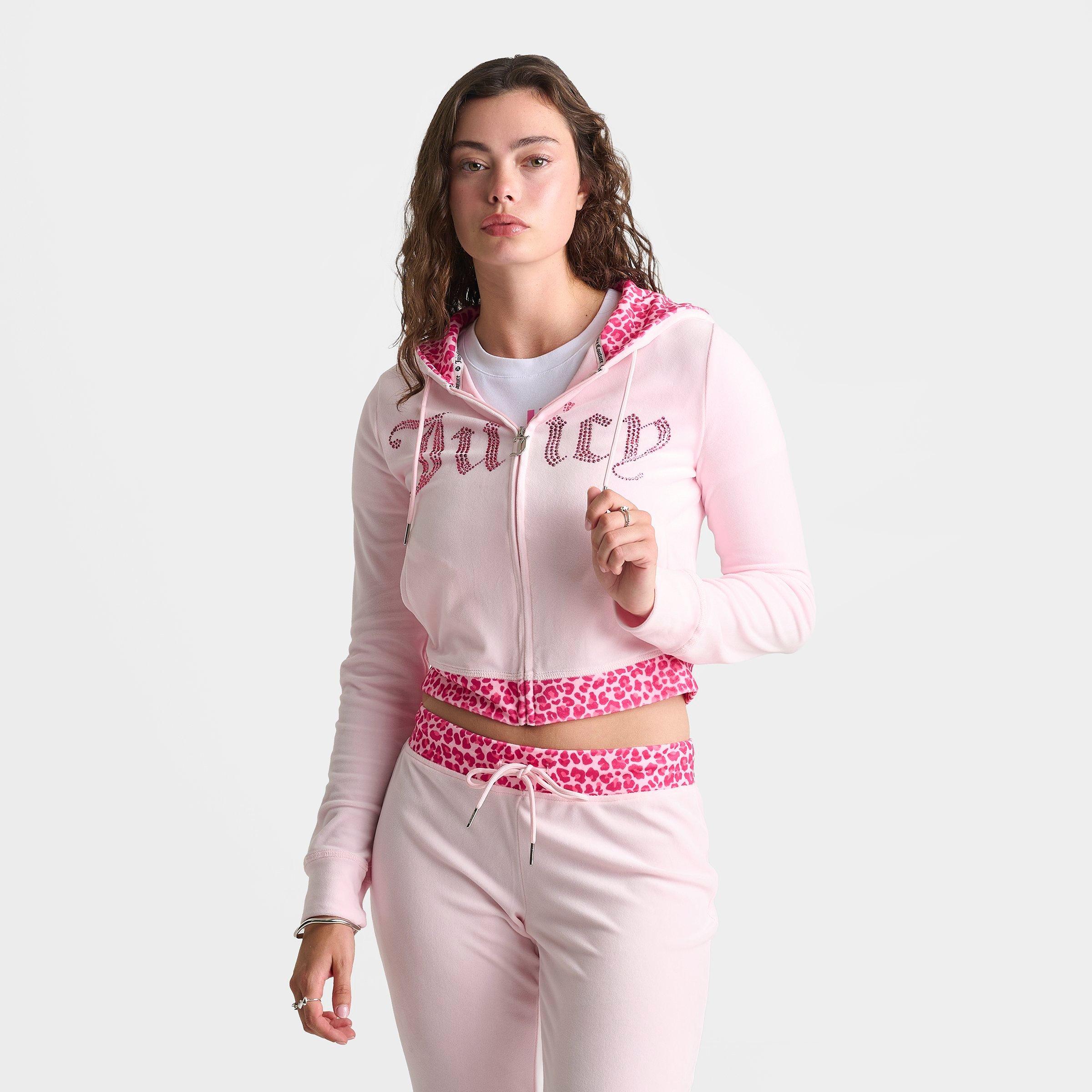 Women's Juicy Couture Bling Front Leopard Print Full-Zip Hoodie - Pink/Leopard
