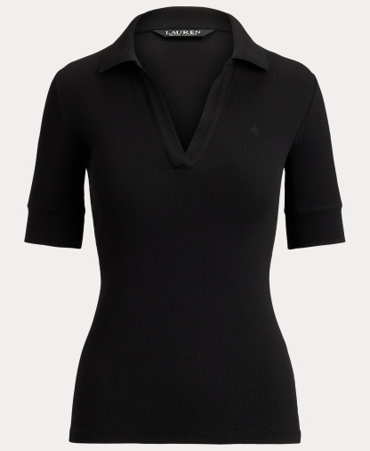 Lauren Ralph Lauren Women's Jersey Short-Sleeve Collared Top - Black
