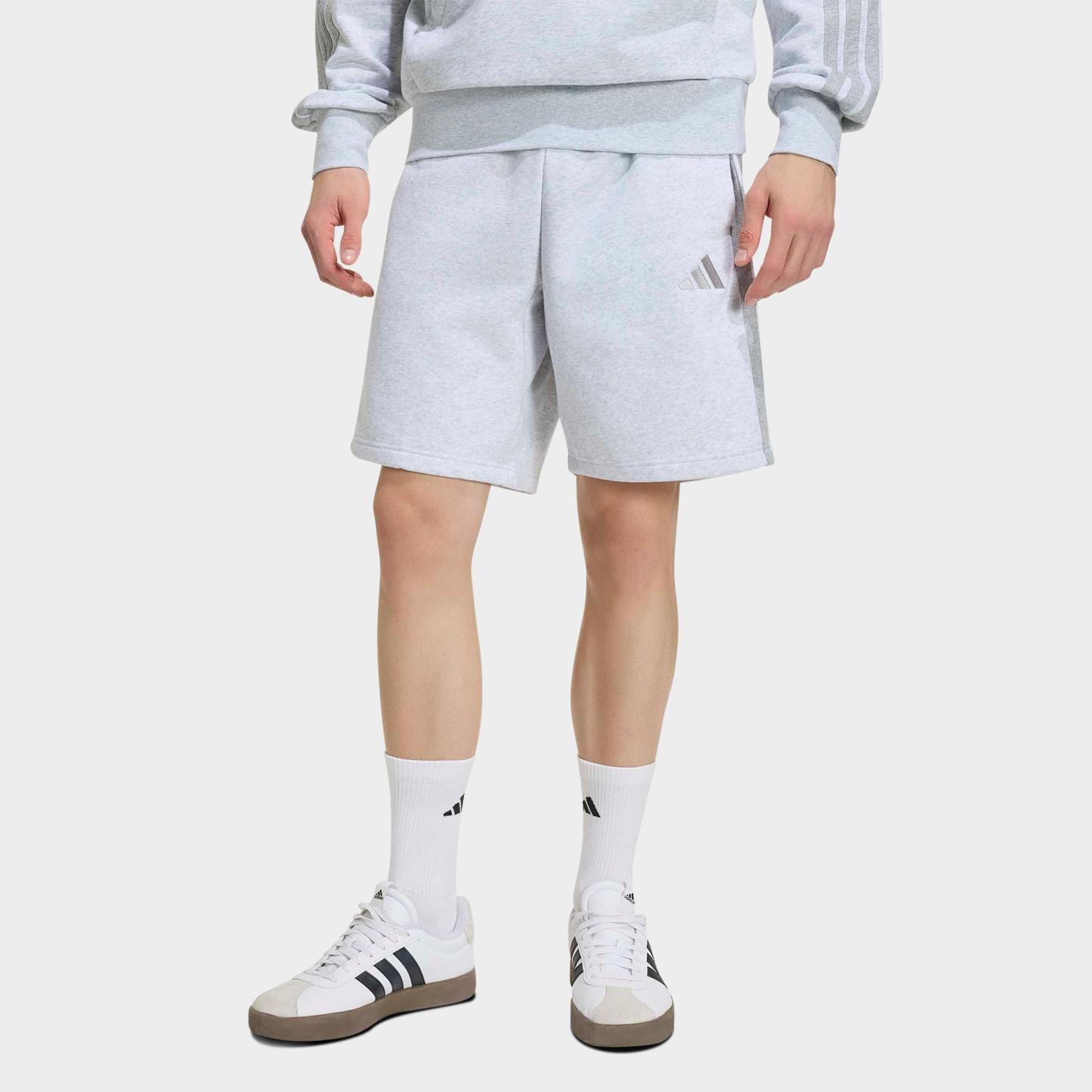 Men's adidas Essentials 3-Stripes Fleece Shorts - Light Grey Heather/Medium Grey Heather