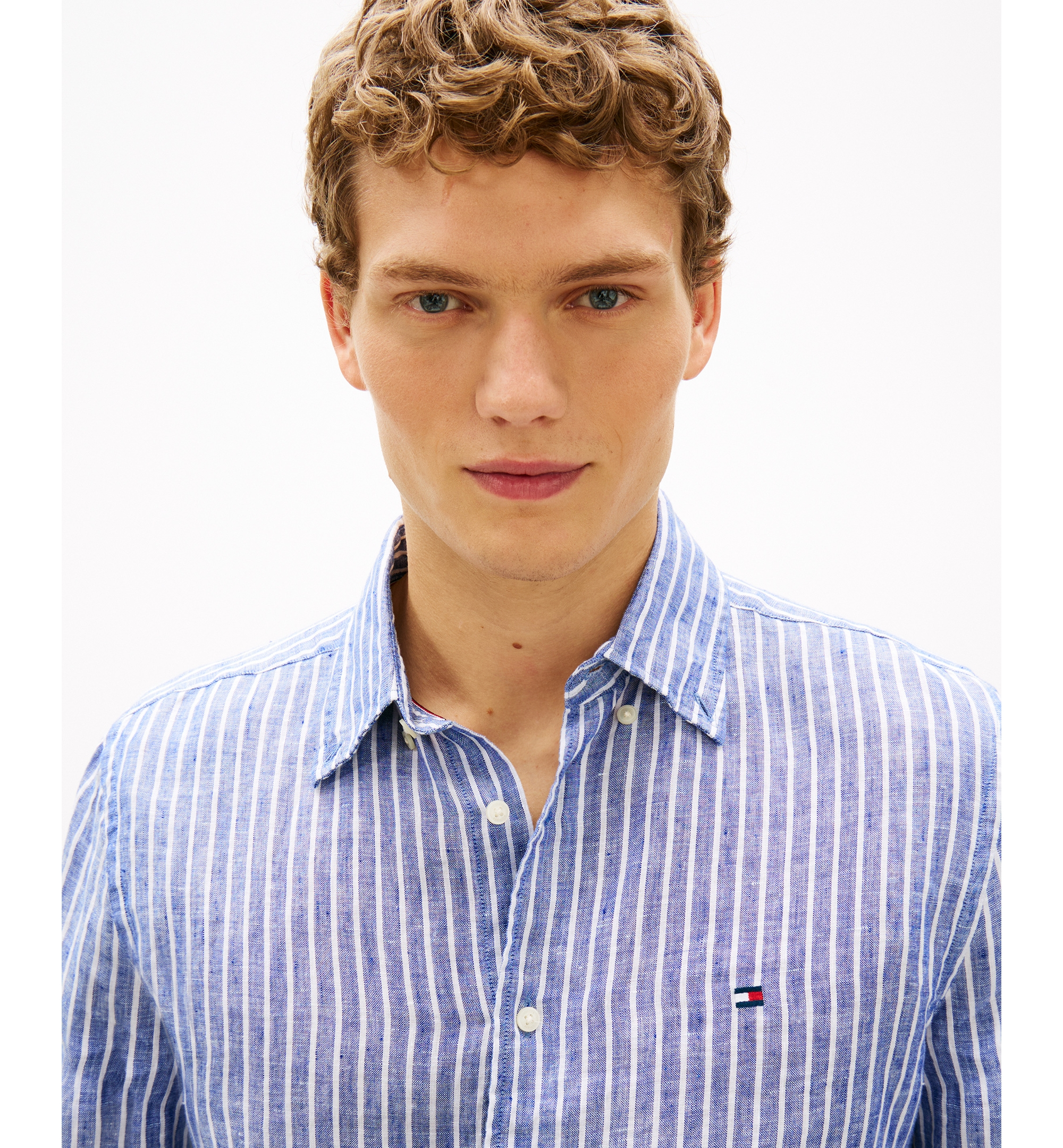 Tommy Hilfiger Men's 100% Linen Bengal Stripe Shirt - Wedge Blue