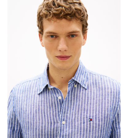 Tommy Hilfiger Men's 100% Linen Bengal Stripe Shirt - Wedge Blue