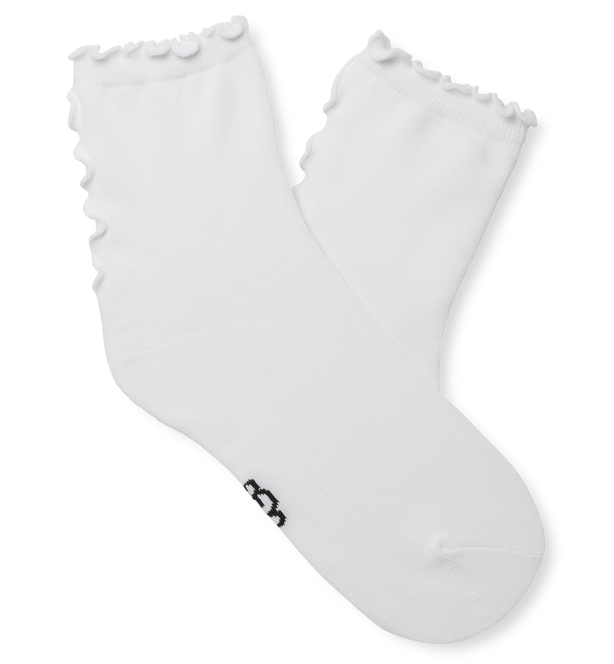 UGG Women's Karsyn Lettuce Edge Quarter Logo Socks - White Ruffle