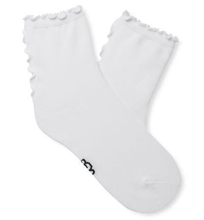 UGG Women's Karsyn Lettuce Edge Quarter Logo Socks - White Ruffle