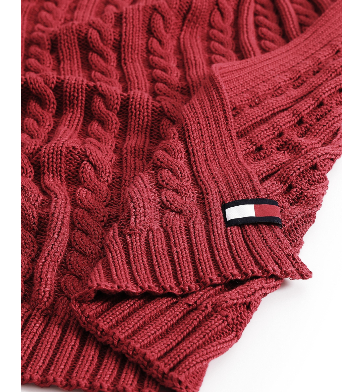 Tommy Hilfiger Solid Cotton Cable Knit Throw, 70" x 50" - Dark Red