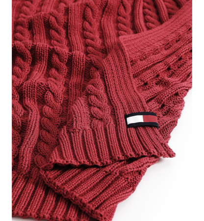 Tommy Hilfiger Solid Cotton Cable Knit Throw, 70" x 50" - Dark Red