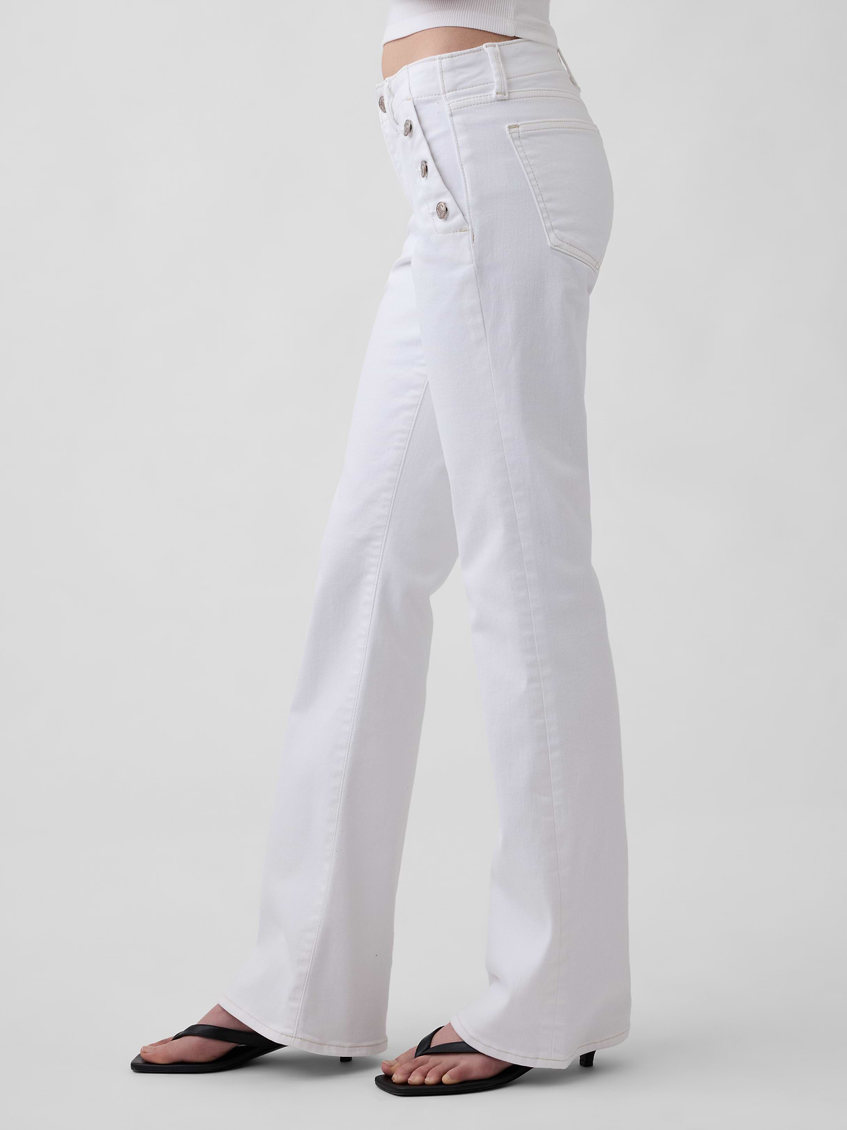 Low Rise Long & Lean Split-Hem Jeans - White