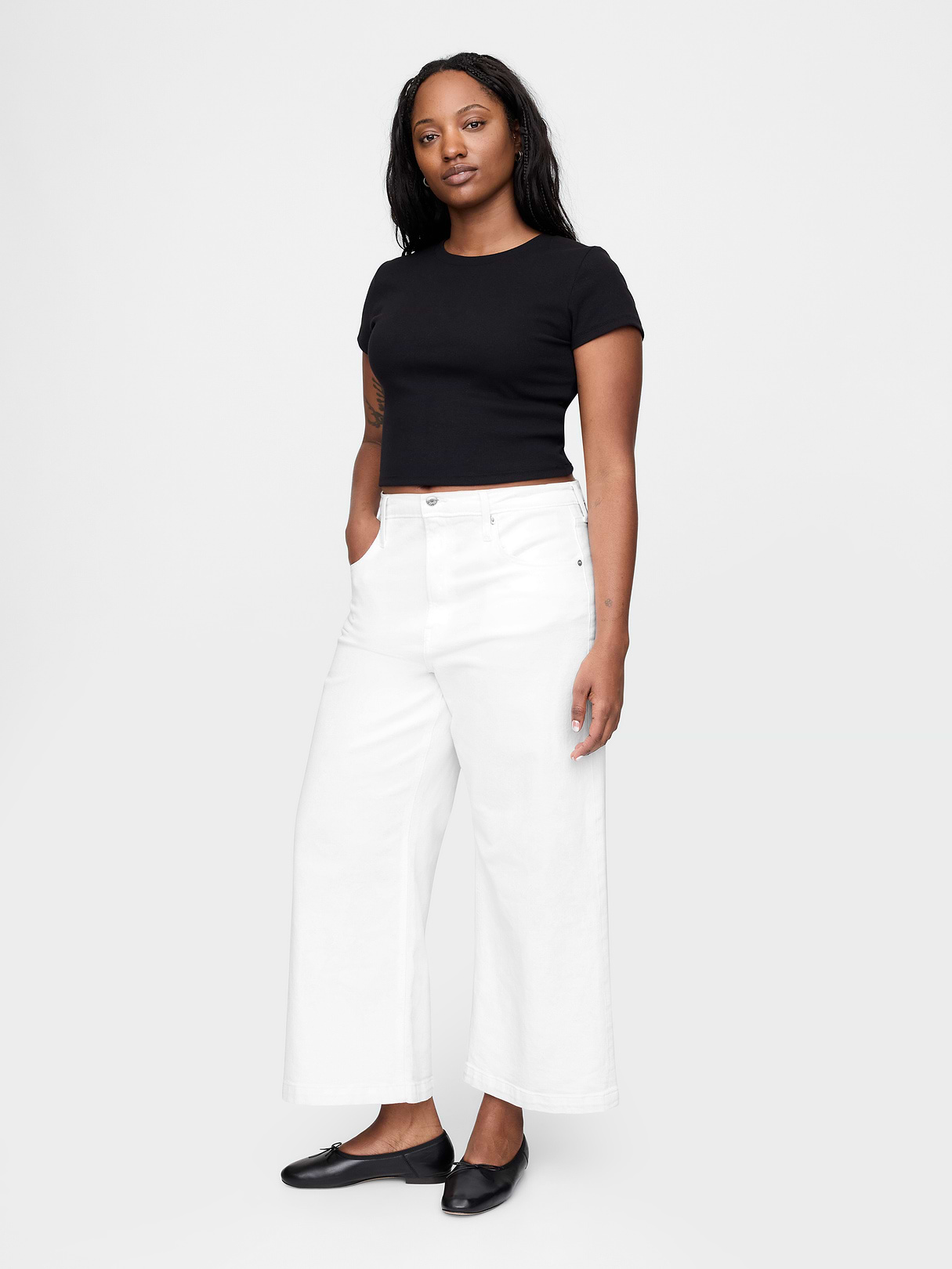 High Rise Stride Wide-Leg Ankle Jeans - Optic white