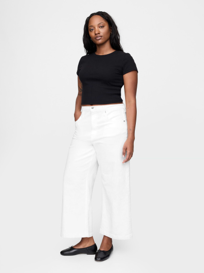 High Rise Stride Wide-Leg Ankle Jeans - Optic white