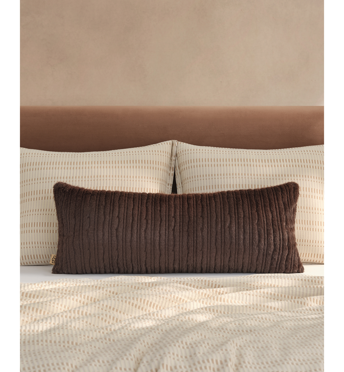 UGG® Jennis Faux Fur Pillow, 36" x 14" - Burnt Cedar Tipped