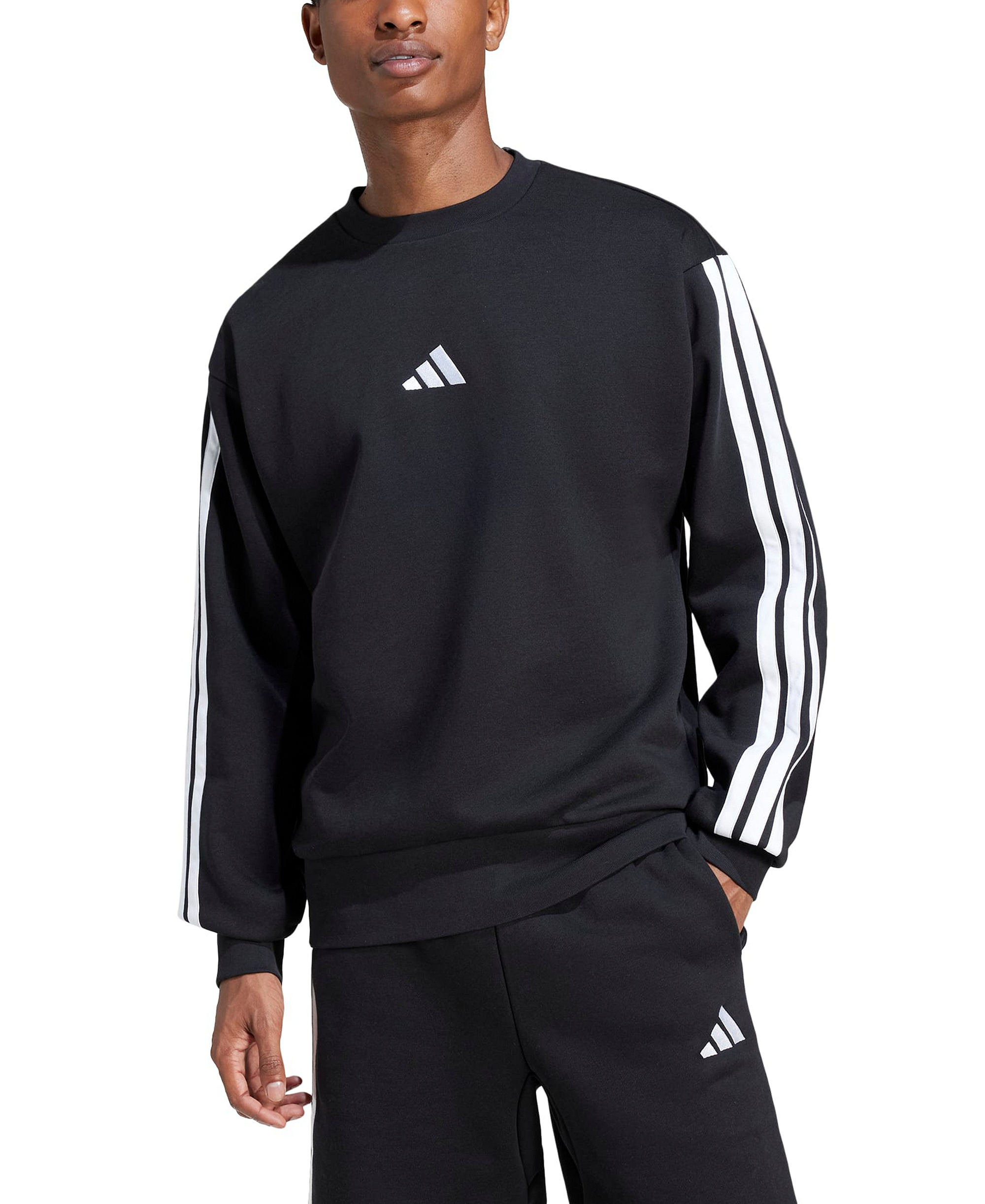adidas Men's Essentials 3-Stripes Fleece Sweatshirt - Black/White