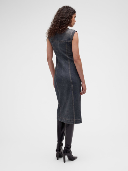 GapStudio Printed Denim Terry Dress - Dark denim