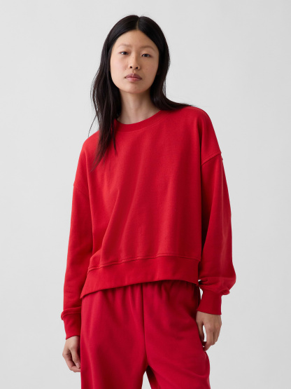 VintageSoft Terry Oversized Wedge Side-Slit Sweatshirt - Red