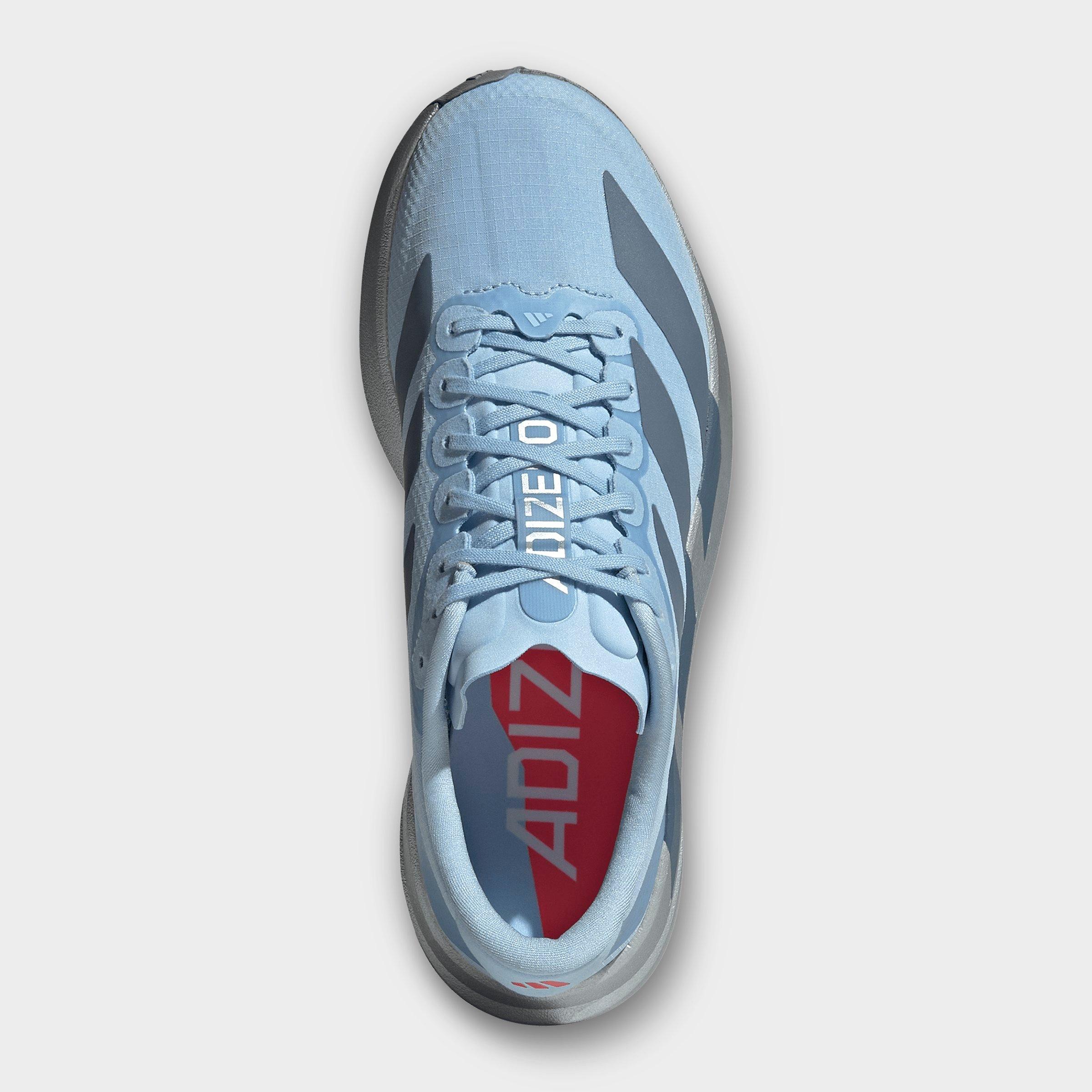 Women's adidas Adizero EVO SL Woven Running Shoes - Part 1 - Clear Sky/Grey Two/Silver Metallic - Top view