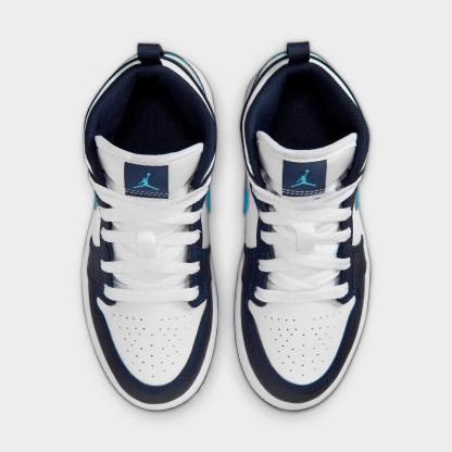 Little Kids' Air Jordan Retro 1 Mid Casual Shoes - Obsidian/White/Dark Powder Blue - view 5