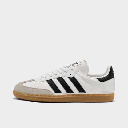 Big Kids' adidas Originals Samba OG Casual Shoes - Part 1 - Footwear White/Core Black/Grey One - Left shoe facing left. Outside of the shoe.