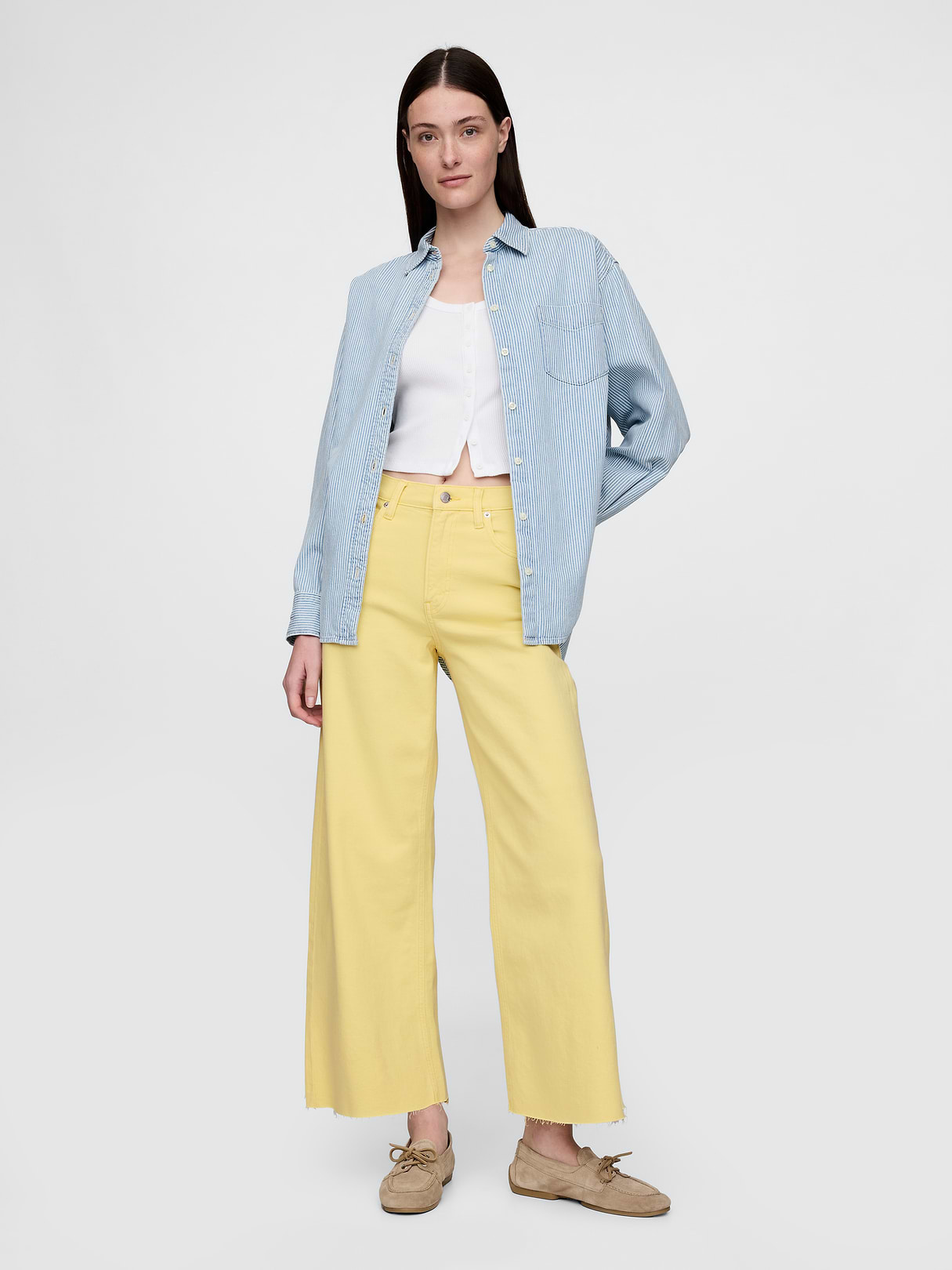 High Rise Stride Wide-Leg Ankle Jeans - Lemon drop yellow