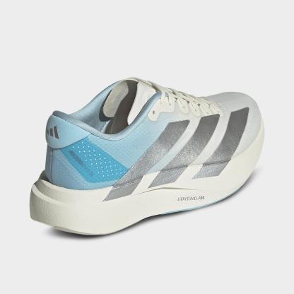 Women's adidas Adizero EVO SL Woven Running Shoes - Part 1 - Off White/Silver Metallic/Icey Blue - Back view