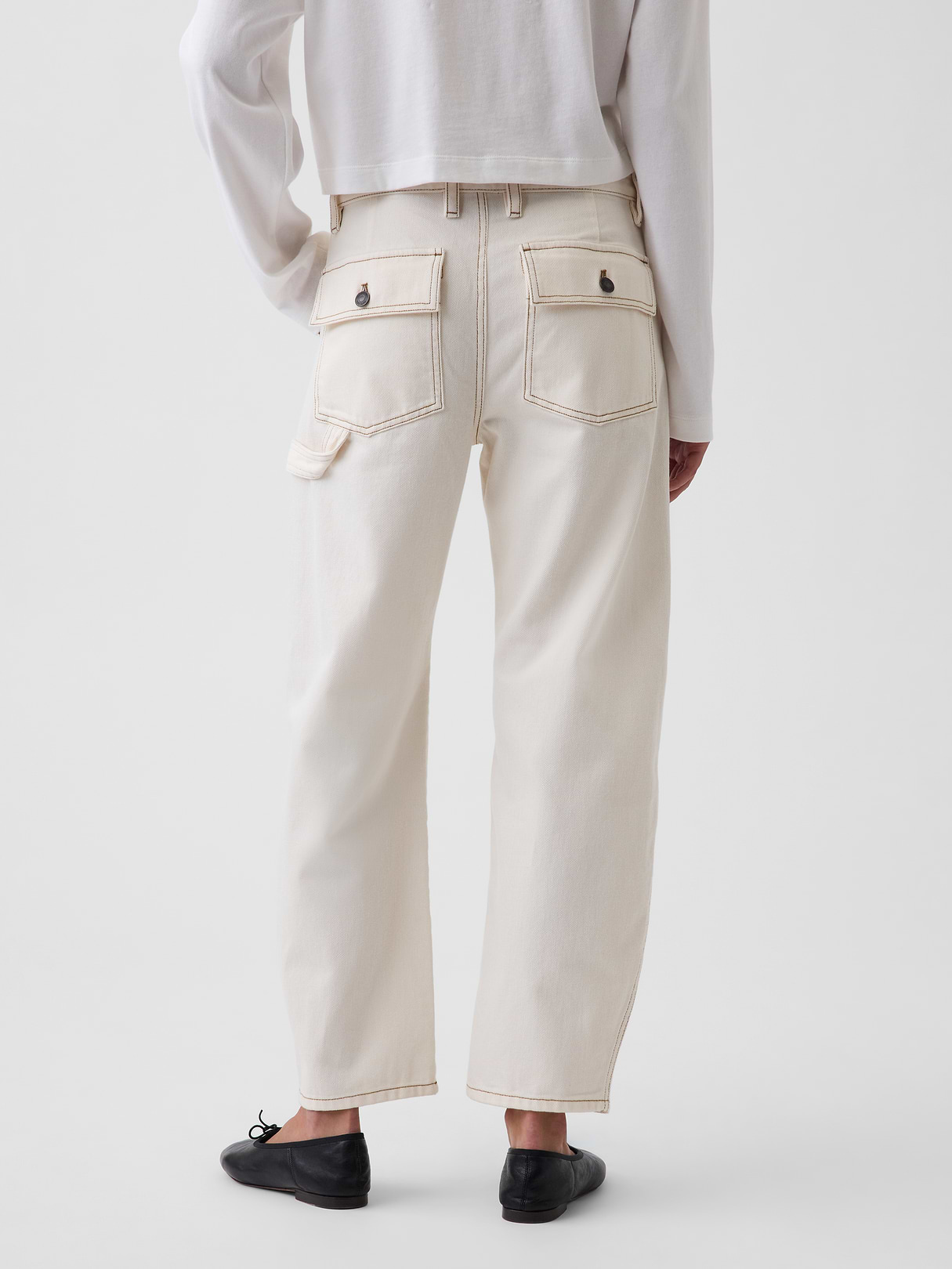 Mid Rise Barrel Utility Ankle Pants - Ivory beige frost