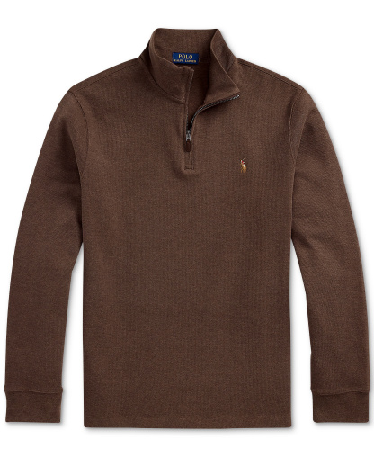 Polo Ralph Lauren Men's Estate-Rib Cotton Quarter-Zip Sweater - Nutmeg Brown Heather
