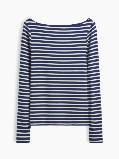 Modern Boatneck T-Shirt - Navy blue & white stripe