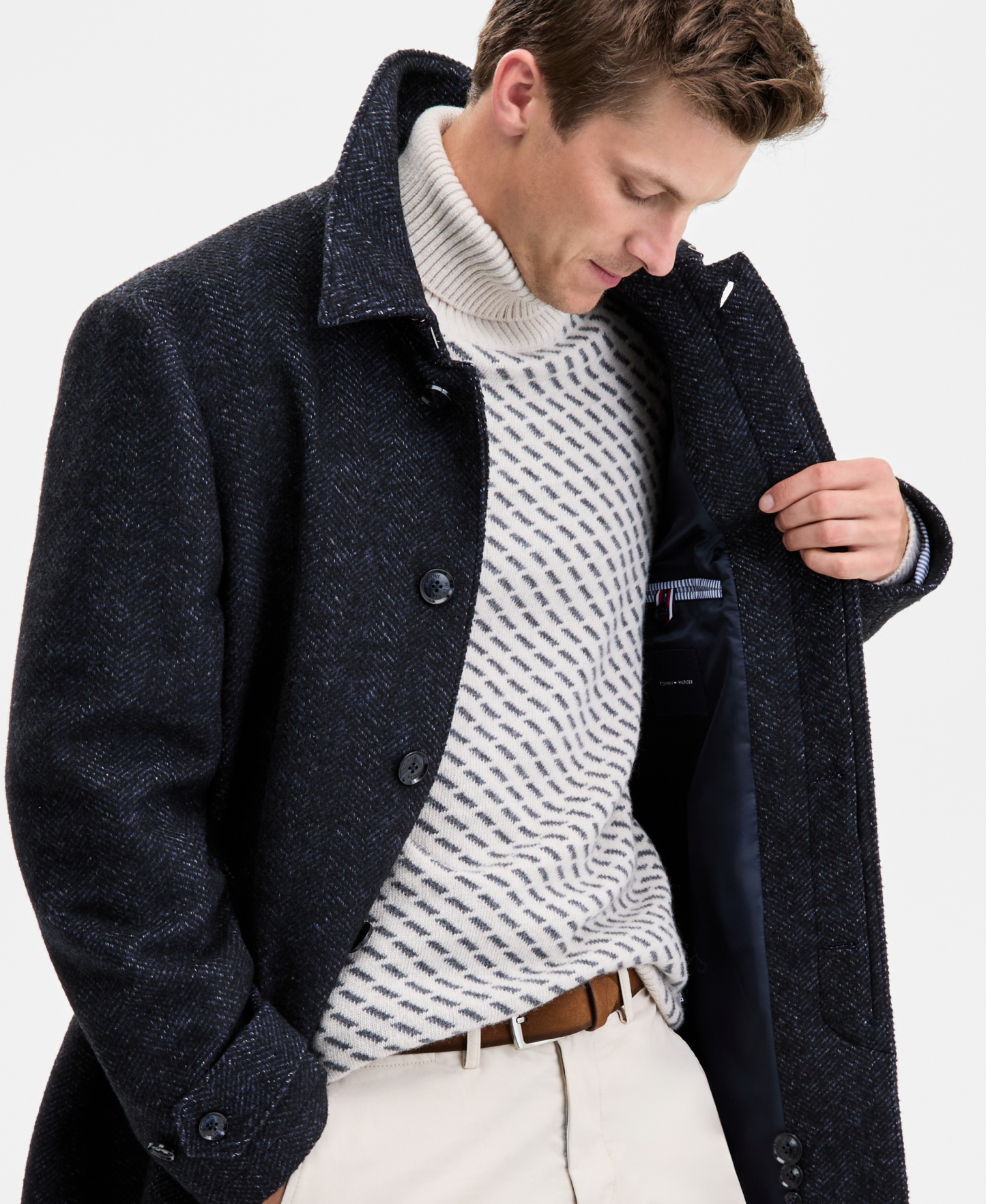 Tommy Hilfiger Men Modern Fit Car Coat - Navy Herringbone