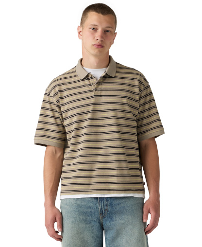 Levi's Men's Striped Pattern Boxy Polo Shirt - Khaki