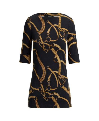 Lauren Ralph Lauren Women's Boat Neck Belting Print T-Shirt - Black/tan