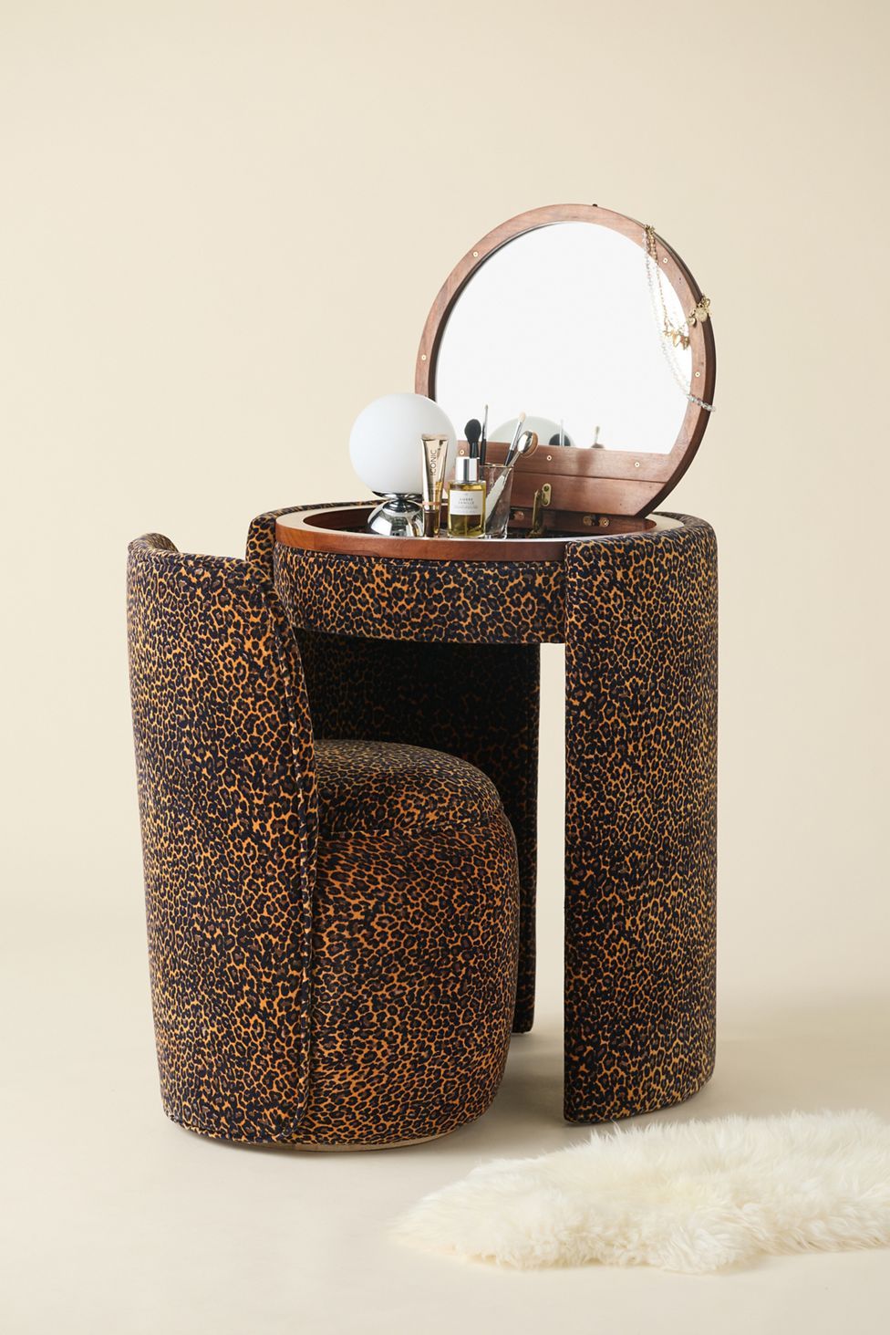 Jane Upholstered Vanity & Stool Set - Leopard