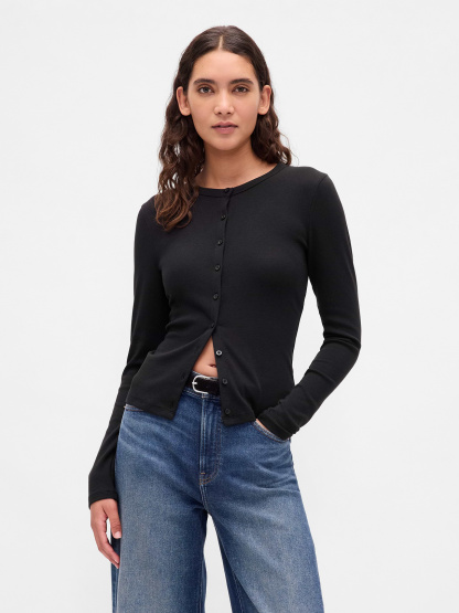 Modern Crewneck Cardigan - Black