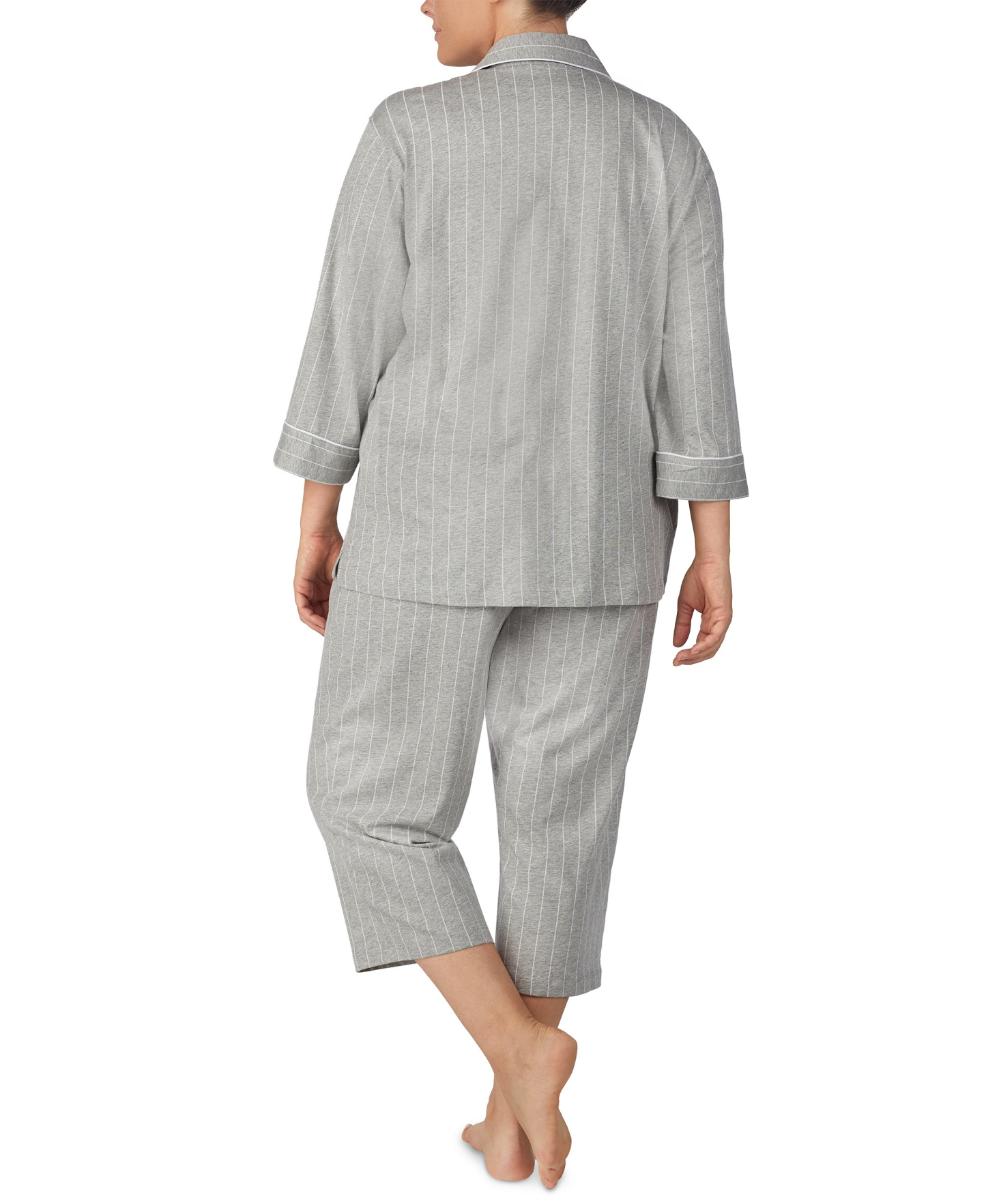 Lauren Ralph Lauren Womens 3/4 Sleeve Cotton Notch Collar Capri Pant Pajama Set - Gryst
