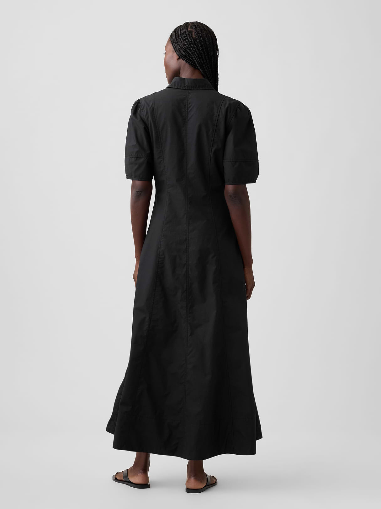 Barrel-Sleeve Maxi Shirtdress - True black