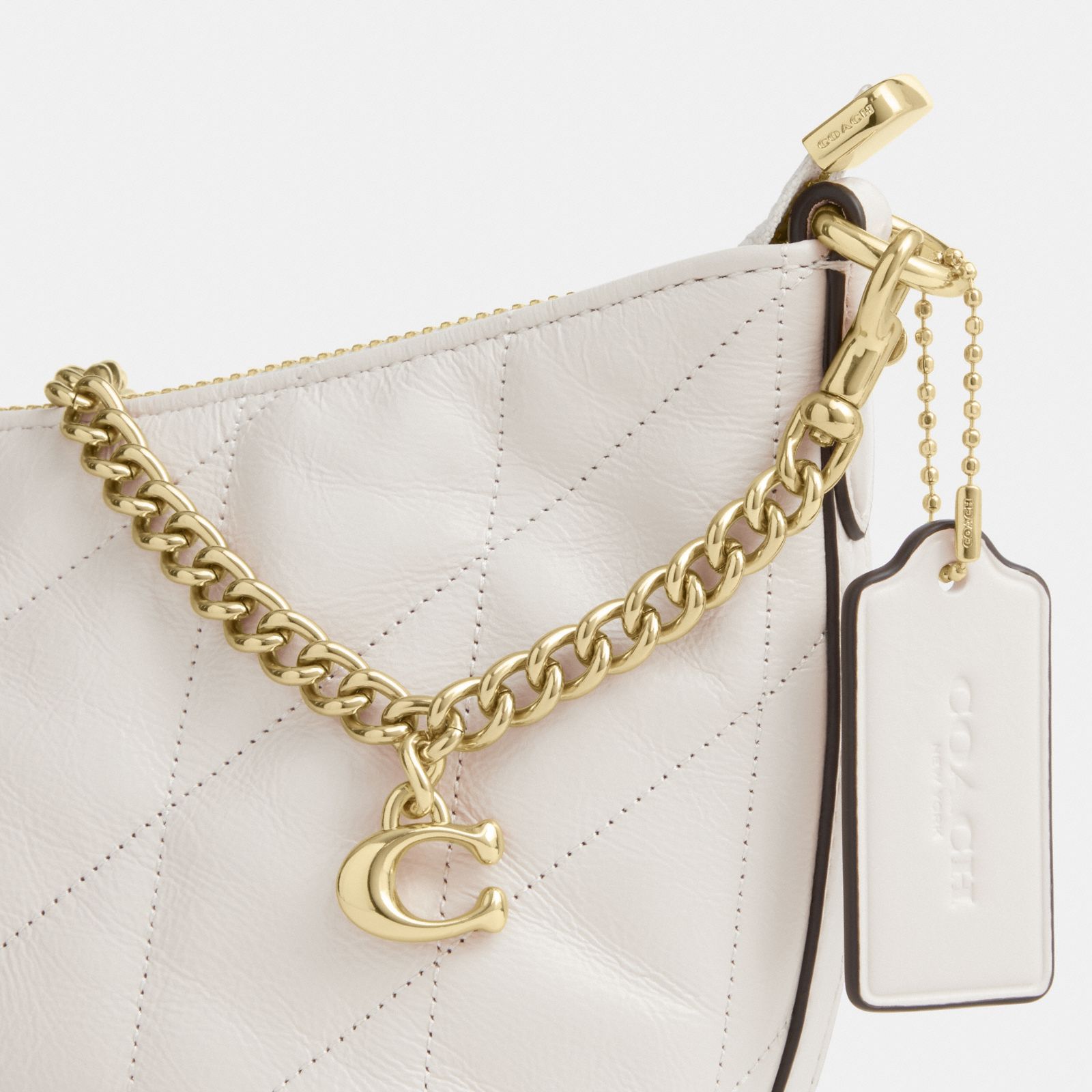 Caitlin Shoulder Bag With Quilting And Charm - Gold/Chalk - view 9
