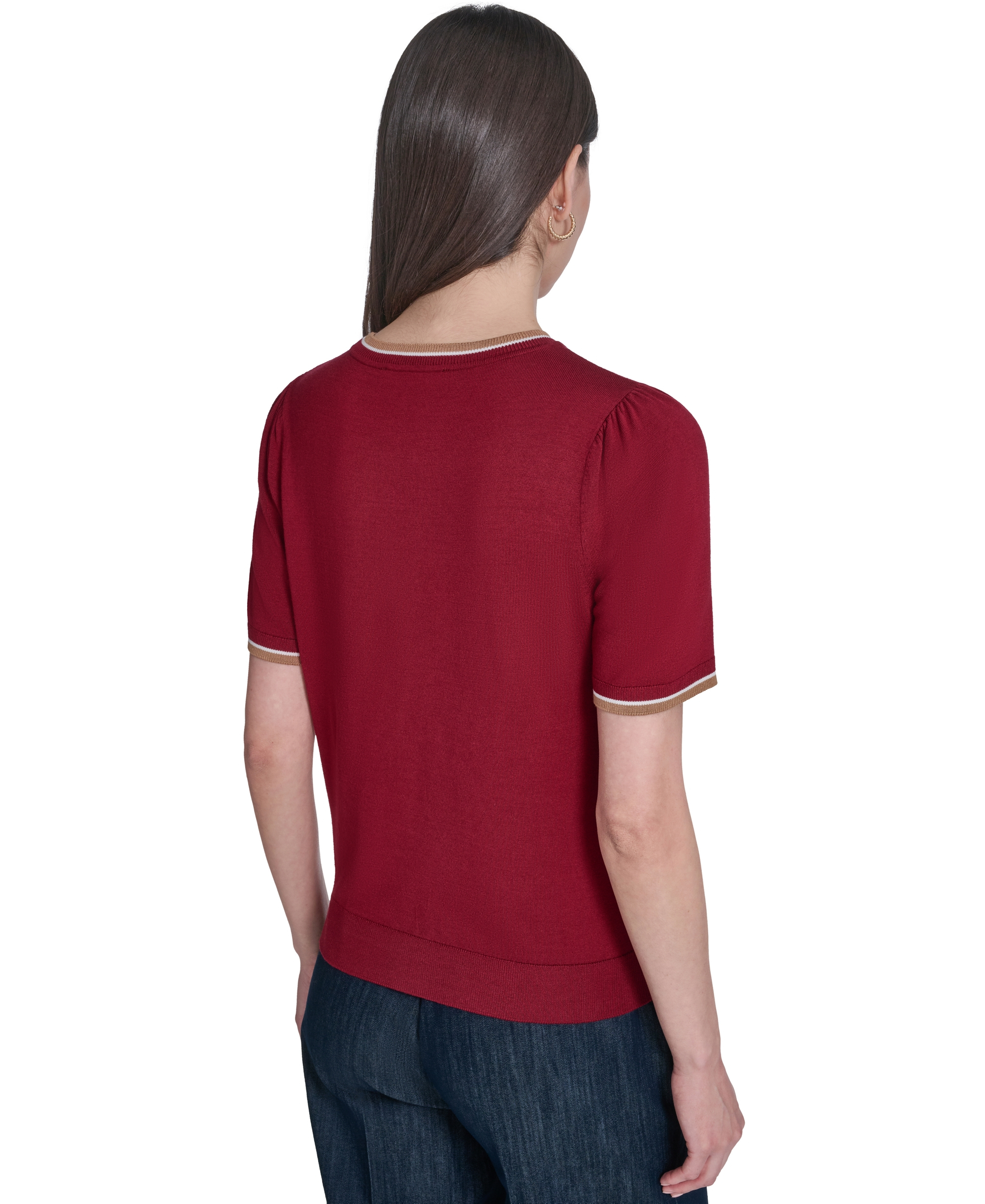 Tommy Hilfiger Women's Short-Sleeve Crewneck Sweater - Crimson Multi