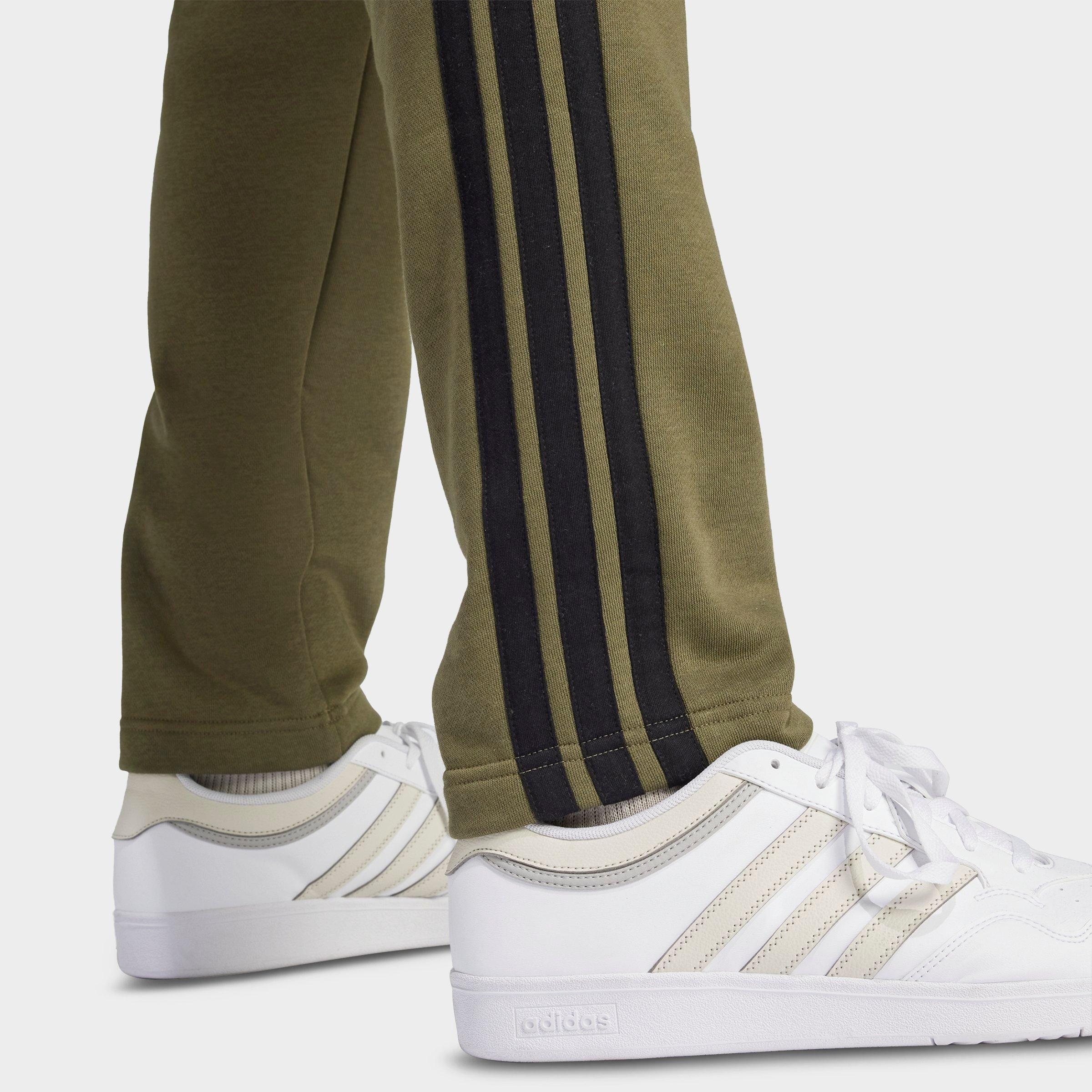 Men's adidas Essentials 3-Stripes Open Hem Fleece Pants - Olive Strata/Black