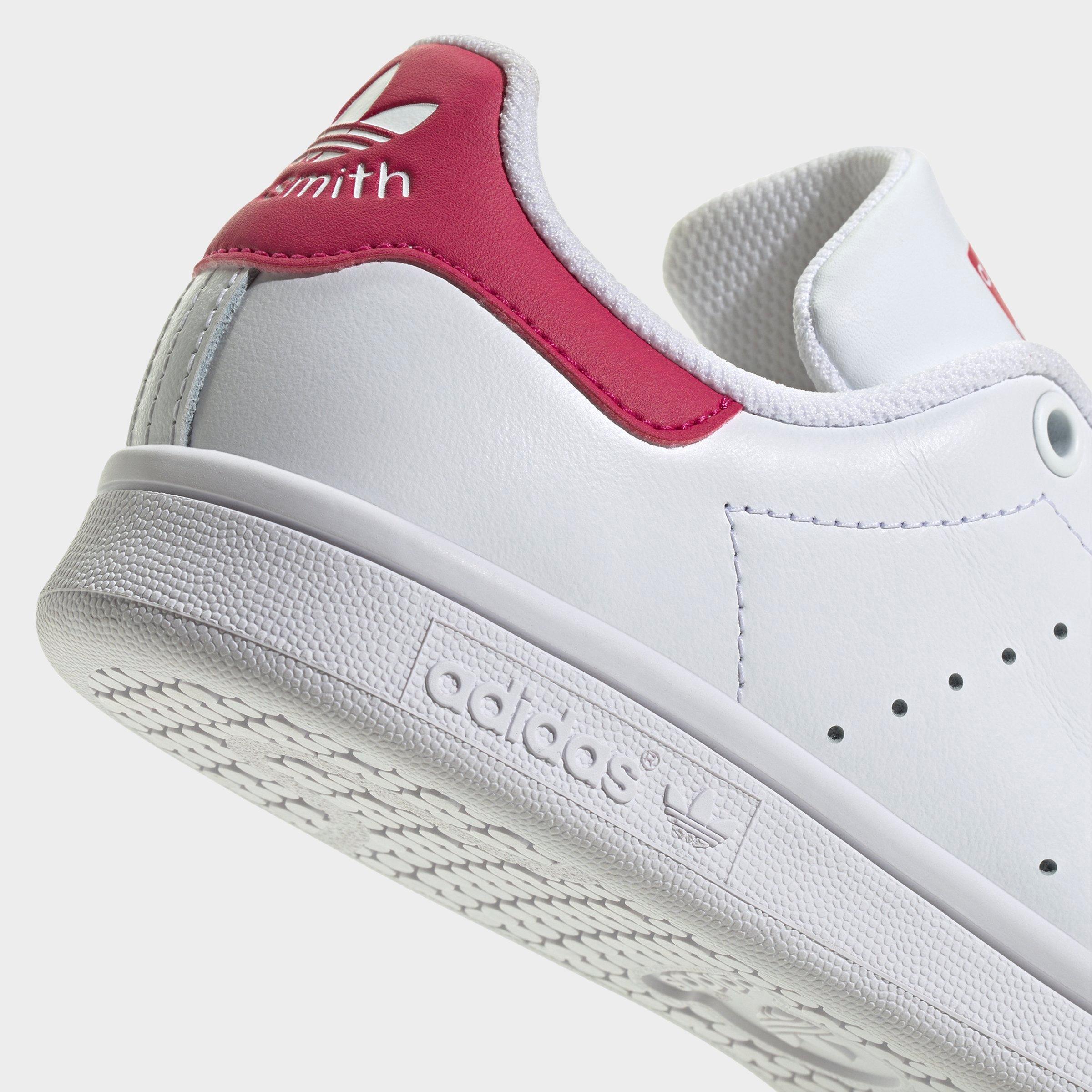 Big Kids' adidas Originals Stan Smith Casual Shoes - White/White/Bold Pink - Detail shot