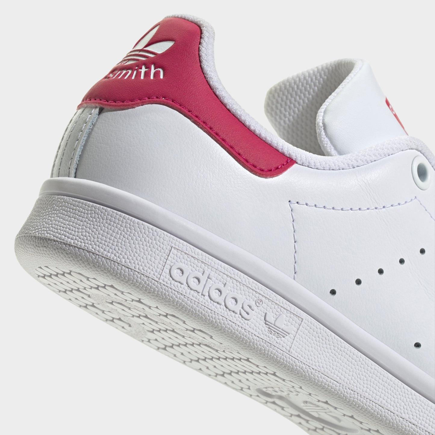 Big Kids' adidas Originals Stan Smith Casual Shoes - White/White/Bold Pink - Detail shot