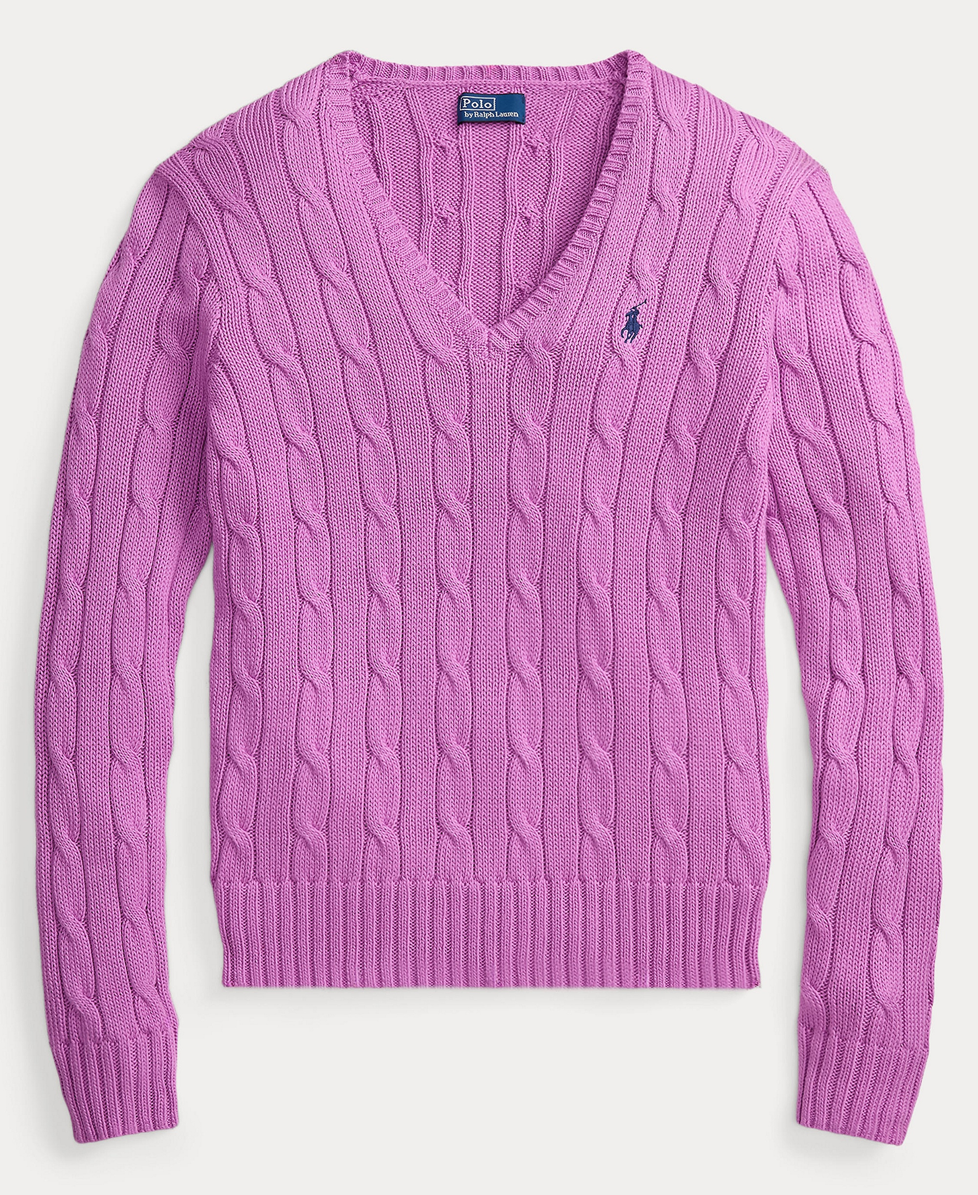 Polo Ralph Lauren Women's Cable-Knit Cotton V-Neck Sweater - Thistle Pink