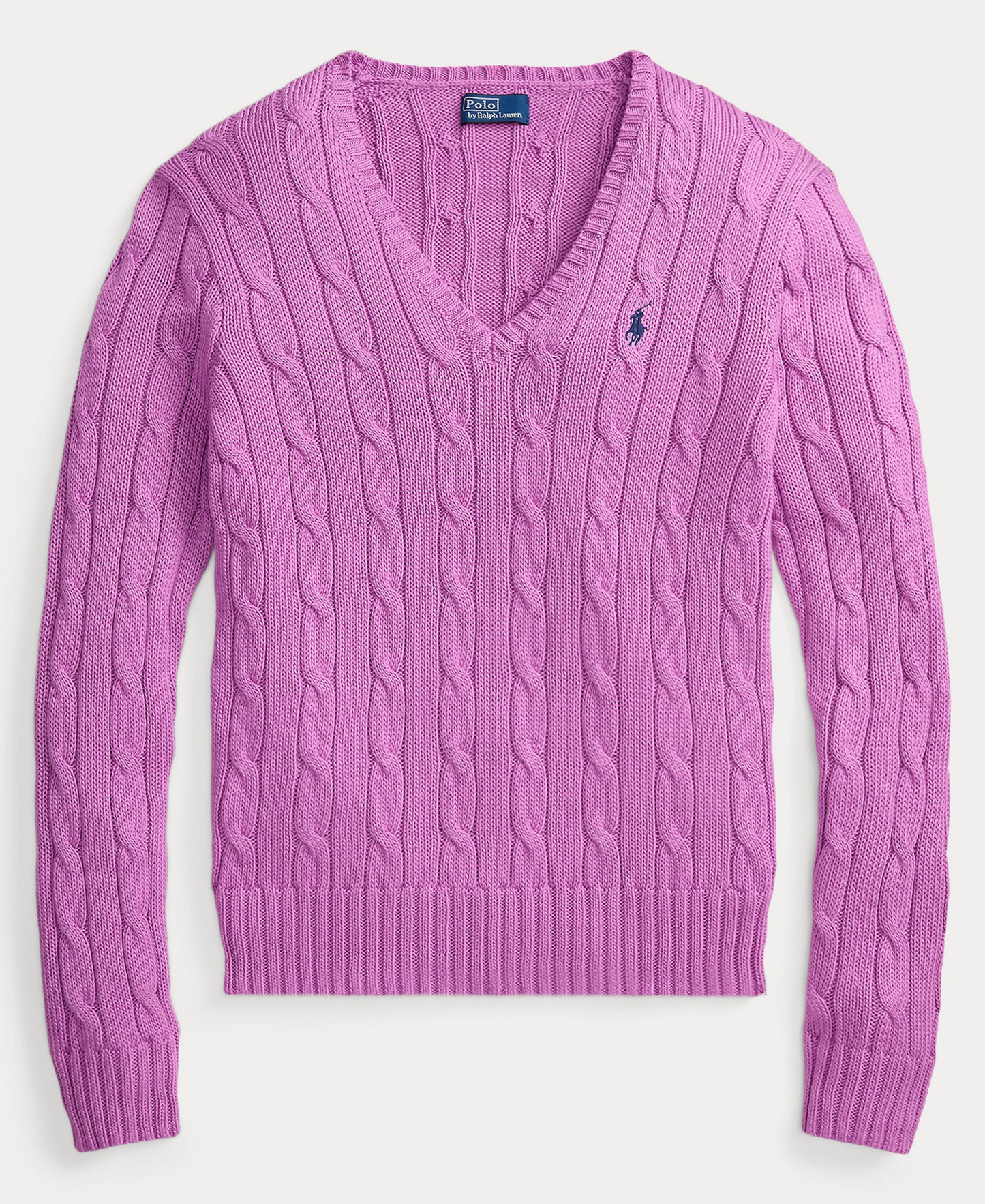 Polo Ralph Lauren Women's Cable-Knit Cotton V-Neck Sweater - Thistle Pink