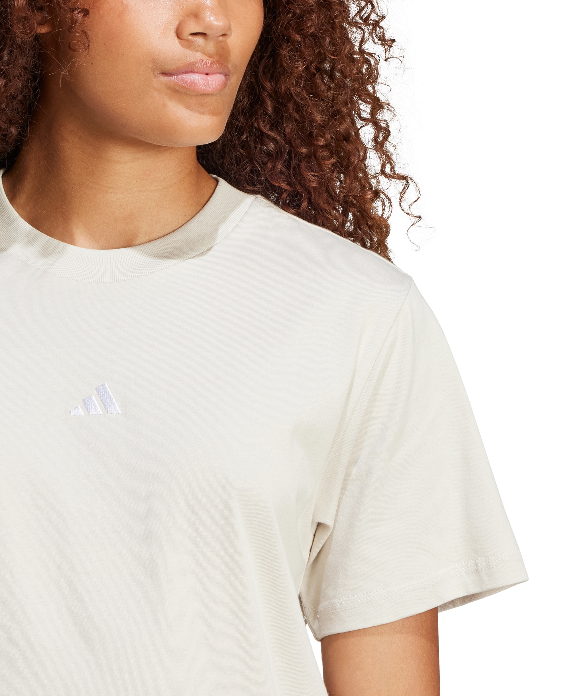 adidas Women's Short-Sleeve Cotton Crewneck Logo T-Shirt - Wonder Alumina
