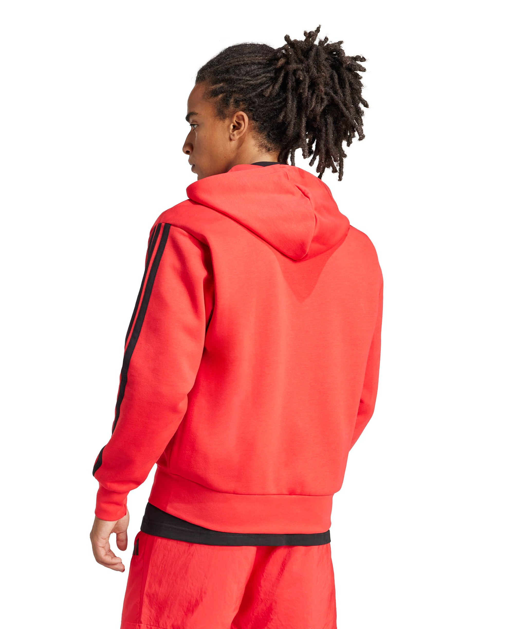 adidas Men's Regular-Fit 3-Stripes Full-Zip Fleece Hoodie - Pure Ruby/Black
