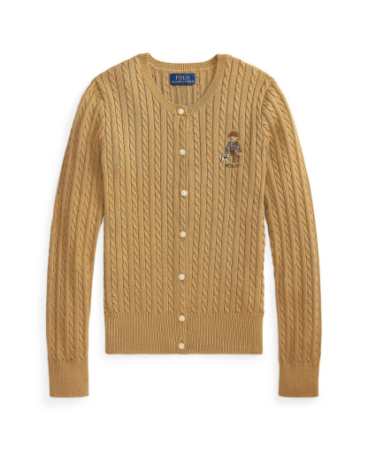 Polo Ralph Lauren Girls' 7-16 Polo Bear Mini-Cable Cotton Cardigan - Berkshire Tan