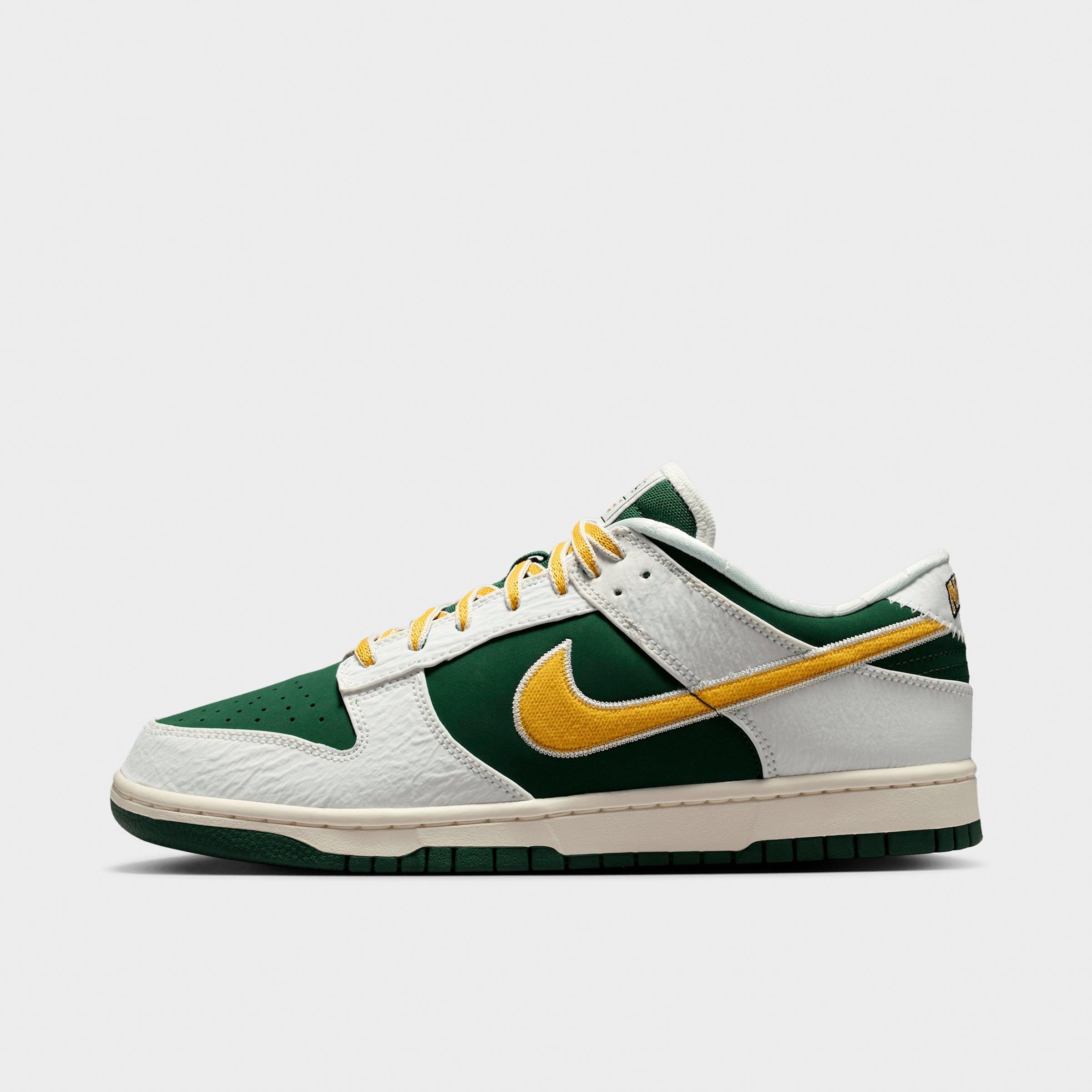 Men's Nithtke Dunk Low Retro Casual Shoes - Part 2 - Sail/Fir/University Red/University Gold - Left shoe facing left. Outside of the shoe.